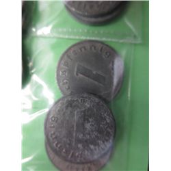 10 x WWII Nazi German Eagle coins. Many dates
