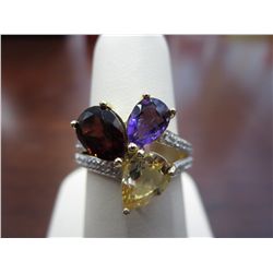 Diamond, Amethyst, Garnet & Citrine ladies ring