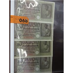 4 x WWII Nazi German Reichsmark bills