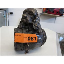 Bronze Spaniel on Barrel Statuette