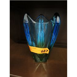 Vintage green to blue art glass vase
