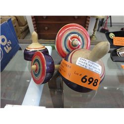 4 rare vintage wood spinning tops