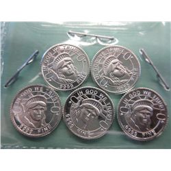 5 x .999 silver American Statue of Liberty rounds