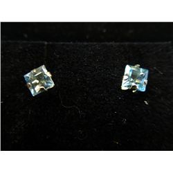 Blue topaz 10kt gold Princess cut stud earrings