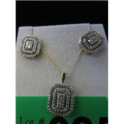 Sterling silver diamond earrings & necklace set
