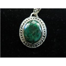 Oval cut emerald solitaire necklace