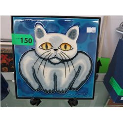 Vintage framed ceramic cat tile