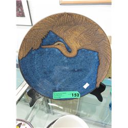 Hand crafted glazed  plate with bird motif