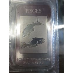 Silver Bar, Pisces design, 0.999 silver