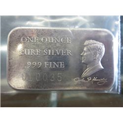 Silver Bar, JFK design, 1 oz, 0.999 silver