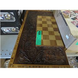 Wood checker set - inlaid carved & varnished