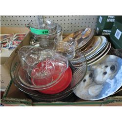 Boxed of decorative plates & assorted glassware