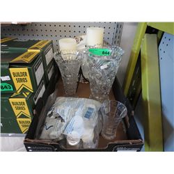 Box of glasses, candles, assorted plates