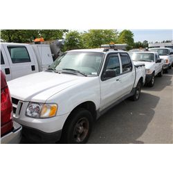 2005 FORD EXPLORER, SPORT TRAC, XLT, WHITE, VIN # 1FMZU77K85UA07592