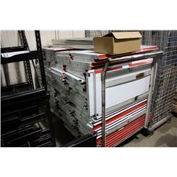 LARGE LOT OF WHITE DISPLAY RACKING INCLUDES APPROX. 40 UPRIGHTS AND LOTS OF SHELVING