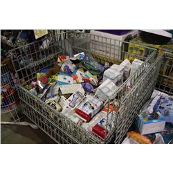 METAL BIN OF DOG TOYS AND PUPPY DIAPERS (BIN NOT INLCUDED)
