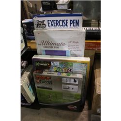 LOT OF ASSORTED DOG CAGES AND BIRD STANDS