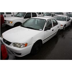 2001 TOYOTA COROLLA CE, 4 DOOR SEDAN, WHITE, VIN # 2T1BR12E51C826377