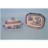 Image 1 : A Chinese blue and white porcelain sauce tureen cover and stand, painted with peonies, birds and...