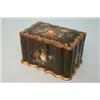 Image 1 : A Victorian papier mache and mother-of-pearl inlaid 2-division tea caddy with painted floral deco...