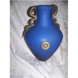 GORGEOUS HAND BLOWN ART GLASS VASE W/ BRONZE INLAY