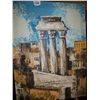 Image 1 : VINTAGE OIL ON CANVAS PAINTING "GRECIAN RUINS"  FRAMED OVER STRETCHER BARS