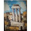 Image 2 : VINTAGE OIL ON CANVAS PAINTING "GRECIAN RUINS"  FRAMED OVER STRETCHER BARS