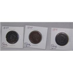(3X$) U.S LARGE CENTS 1819, 1822, 1849