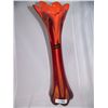 Image 1 : "MAKORA" SIGNED, HAND BLOWN MODERN ART GLASS VASE. IN UNIQUE RED & ORANGE COLORS