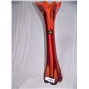 Image 2 : "MAKORA" SIGNED, HAND BLOWN MODERN ART GLASS VASE. IN UNIQUE RED & ORANGE COLORS