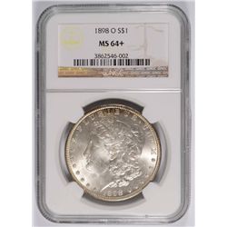 1898-O MORGAN SILVER DOLLAR, NGC MS-64+  WHITE, A LITTLE COLOR OBV  12 O' CLOCK
