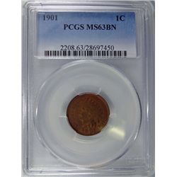 1901 INDIAN CENT, PCGS MS-63 BN