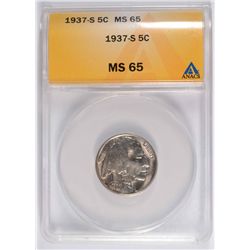 1937-S BUFFALO NICKEL, ANACS MS-65
