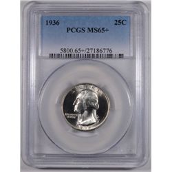1936 WASHINGTON QUARTER, PCGS MS-65+  GEM WHITE