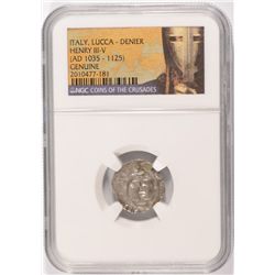 SILVER DENIER ITALY, LUCCA, HENRY III-V  A.D.  1035-1125  NGC GENUINE