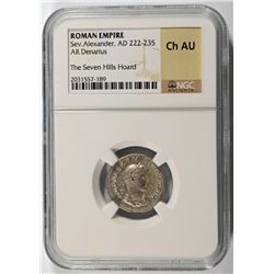 ANCIENT ROMAN SILVER DENARIUS, RULE OF SEV ALEXANDER, AD 222-235  NGC CHOICE-AU!