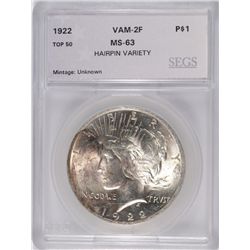 1922 PEACE DOLLAR SEGS MS-63 (VAM-2F)