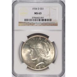 1934-D PEACE DOLLAR NGC MS-63