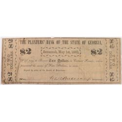 1862 $2 Planters Bank of Georgia Note