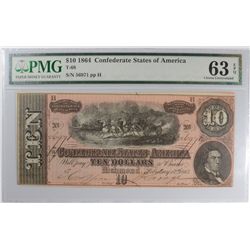 1864 $10 CONFEDERATE STATES OF AMERICA PMG 63 EPQ