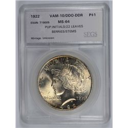 1922 PEACE DOLLAR SEGS MS-64 (VAM-10 DDO-DDR)