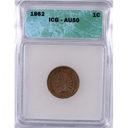 1862 Indian Head Cent ICG AU-50