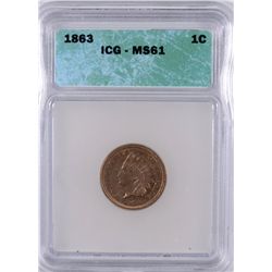 1863 Indian Head Cent ICG MS-61