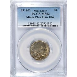 1918-D Buffalo Nickel PCGS MS-63 (Mint Error)