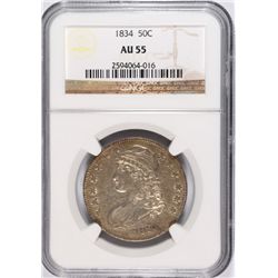 1834 BUST HALF DOLLAR, NGC AU-55  NICE LUSTRE!