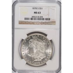 1878-S MORGAN SILVER DOLLAR, NGC MS-63  WHITE