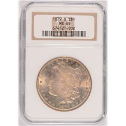 1879-S MORGAN SILVER DOLLAR, NGC MS-65 GEM, GOLD COLORS OBVERSE, REVERSE WHITE