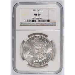 1880-O MORGAN SILVER DOLLAR, NGC MS-60  WHITE