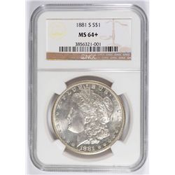 1881-S MORGAN SILVER DOLLAR, NGC MS-64+  BLAST WHITE!!