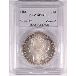 1886 MORGAN SILVER DOLLAR, PCGS MS-64 PL  WHITE AND NICE!